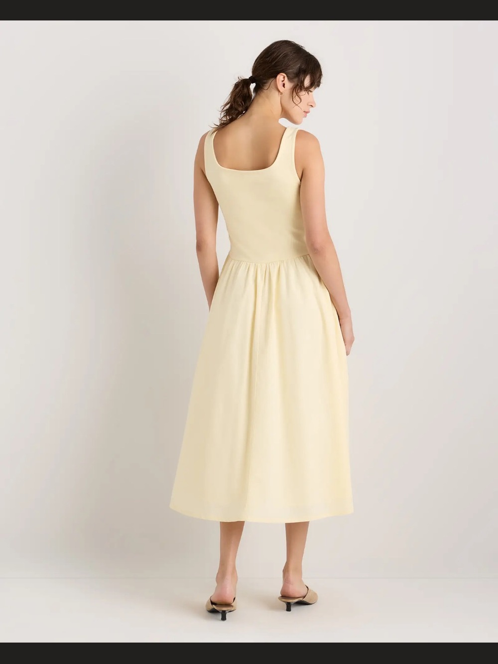 Quince Cotton Mixed Media Tank Dress Pale Custard Yellow Small - Picture 2 of 10